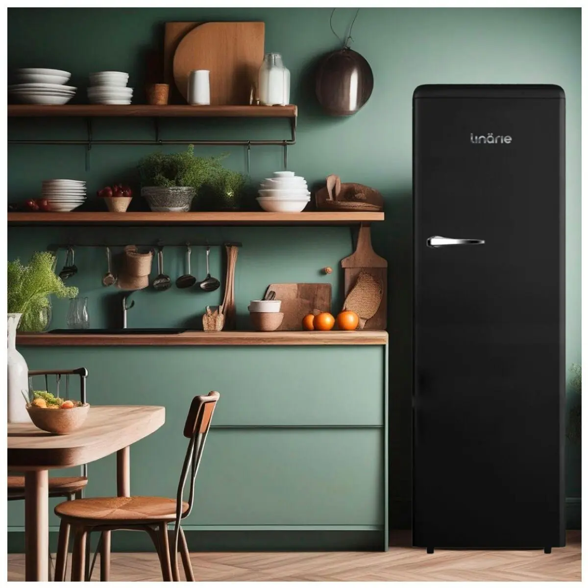 Linarie 328L Single Door Retro Larder Fridge Black