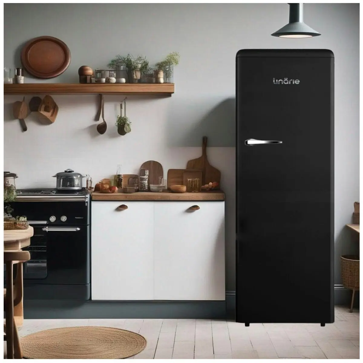 Linarie 328L Single Door Retro Larder Fridge Black