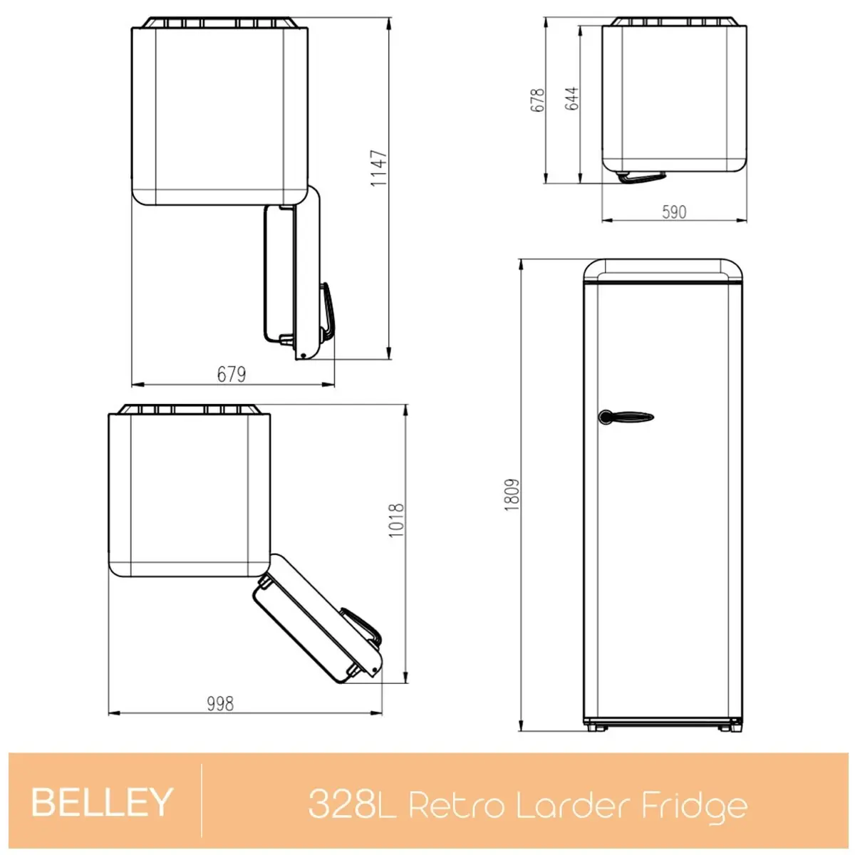 Linarie 328L Single Door Retro Larder Fridge Green