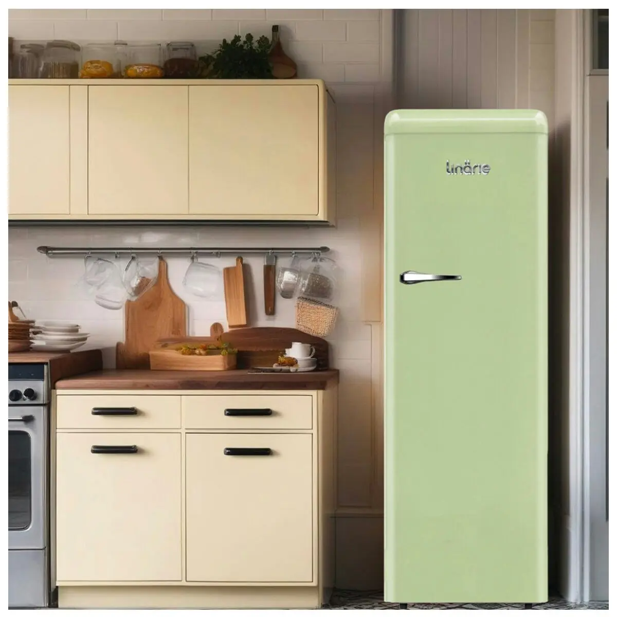 Linarie 328L Single Door Retro Larder Fridge Green