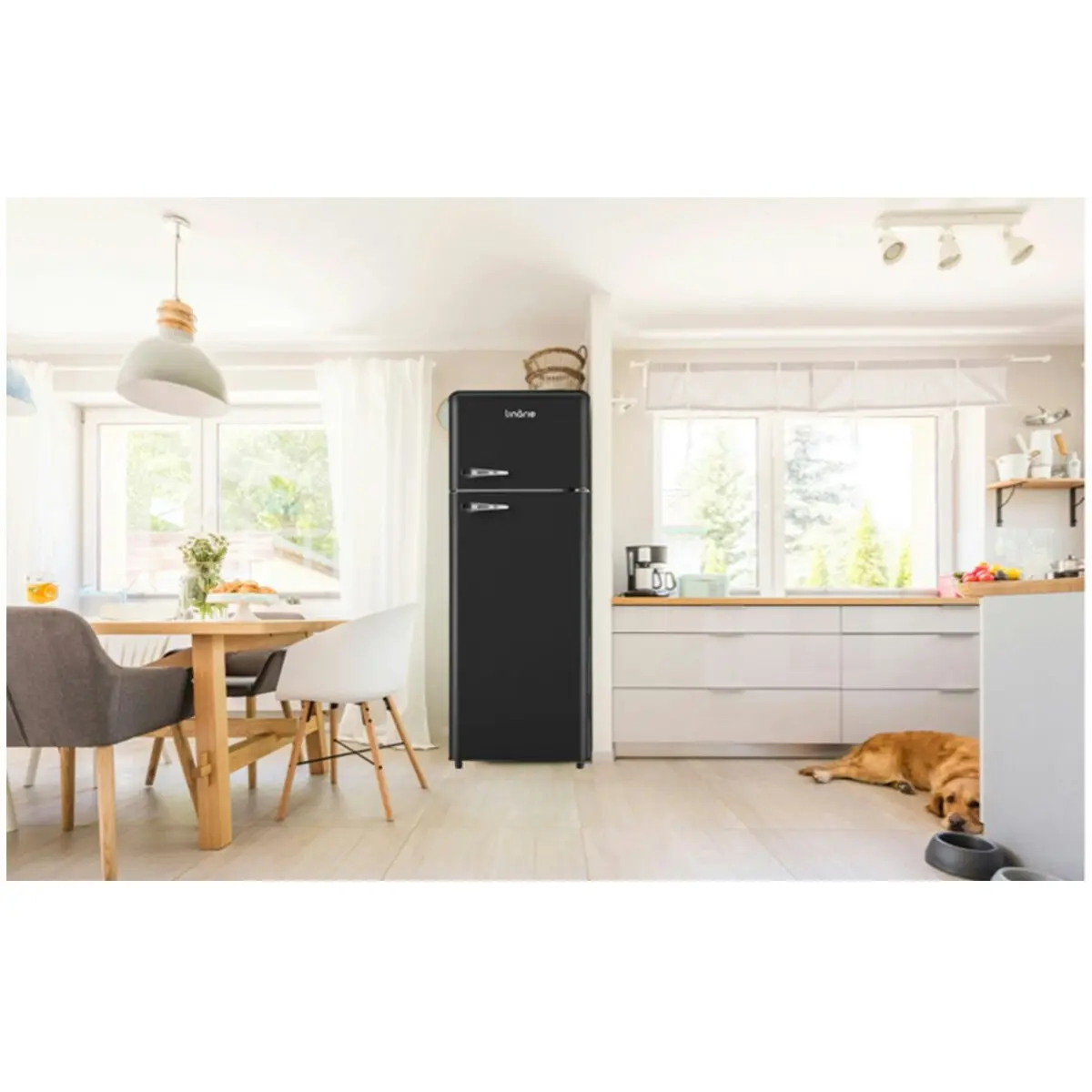 Linarie Valloire 209L Black Retro Top Mount Fridge - Manual Defrost