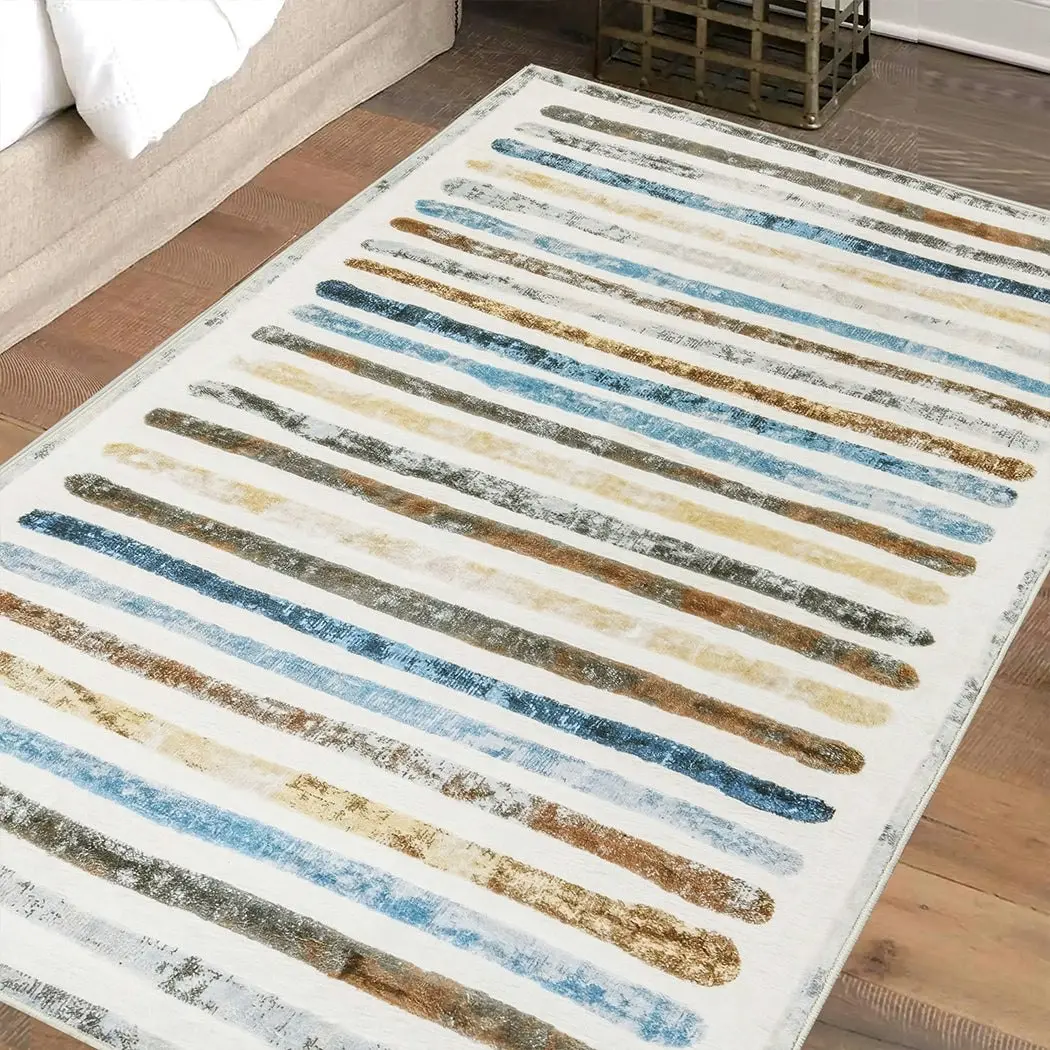 Marlow Floor Rug Short Pile Washable Carpet Soft Plush Non Slip Stripe 200x290