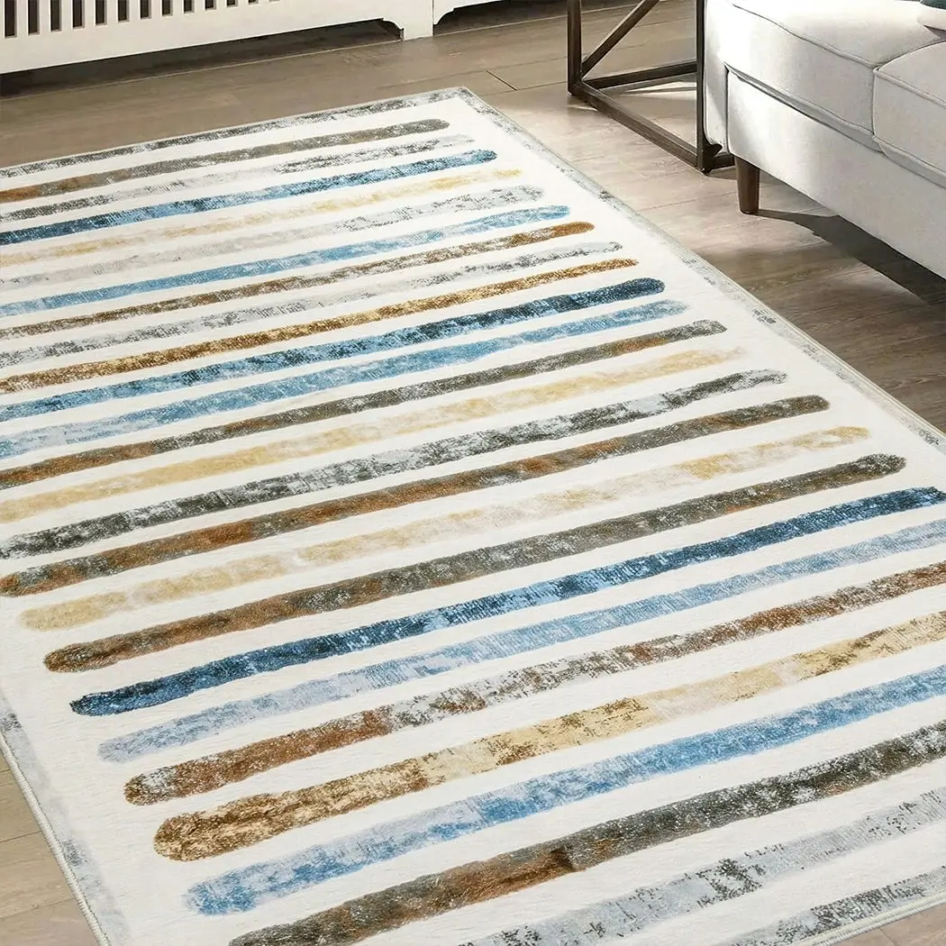 Marlow Floor Rug Short Pile Washable Carpet Soft Plush Non Slip Stripe 200x230