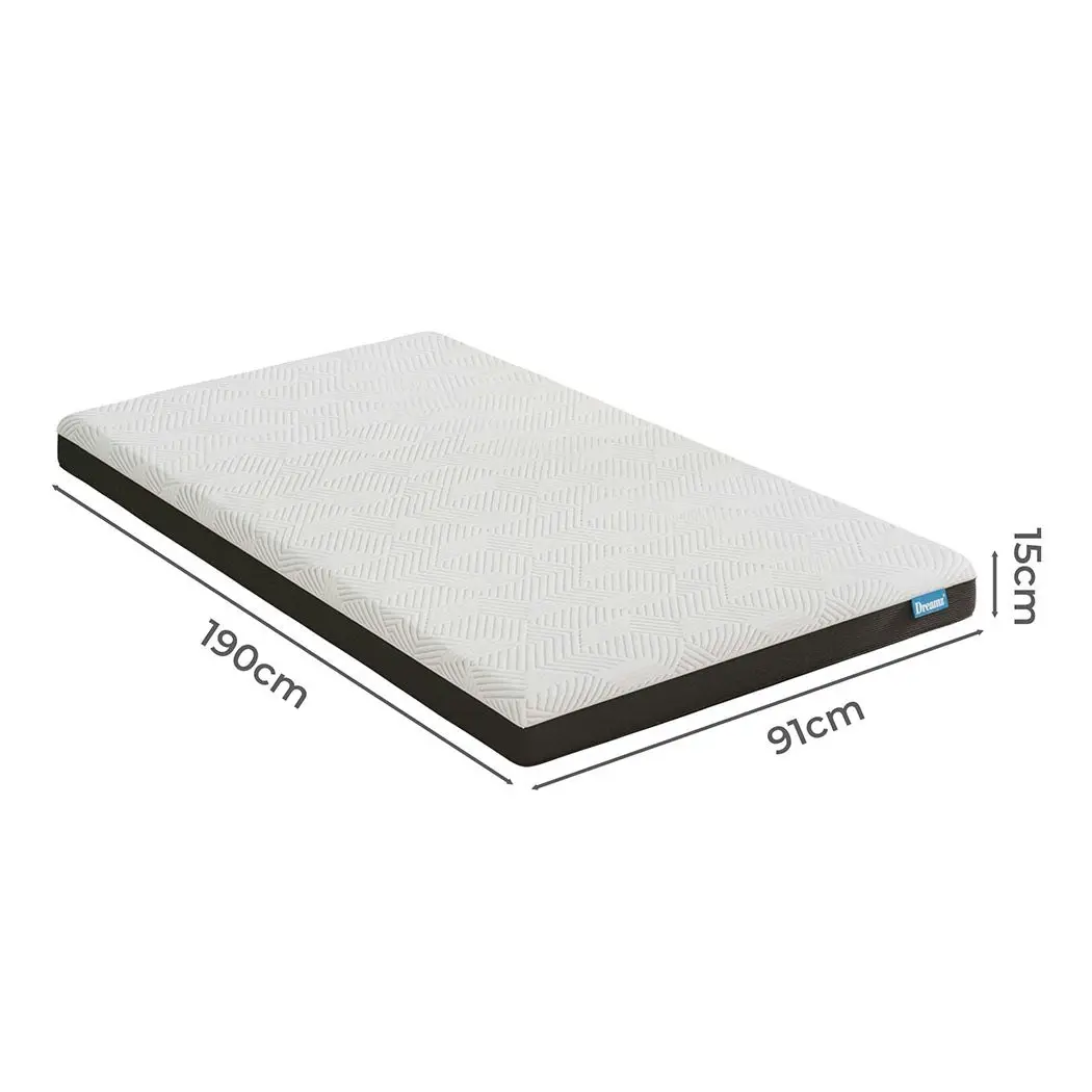 Dreamz Single Mattress Gel Memory Foam Cooling Breathable 15cm Medium Firm