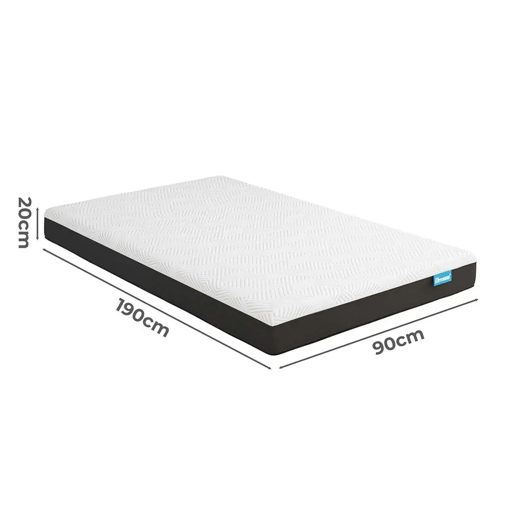 Dreamz Single Mattress Blue Gel Memory Foam Cooling Breathable Medium Firm 20cm