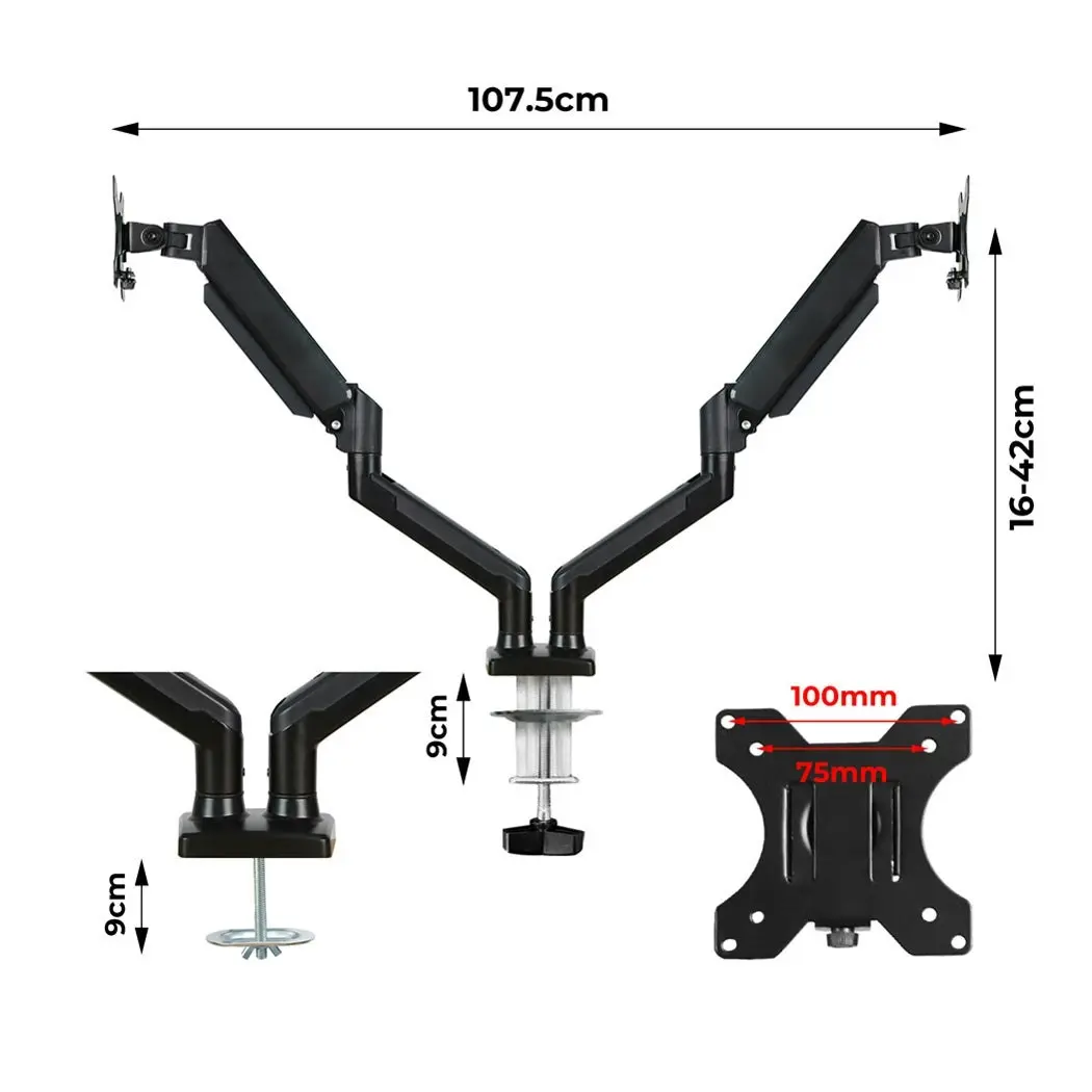 Traderight Monitor Stand Dual Arm TV Bracket Screen LED Holder Desk Freestanding