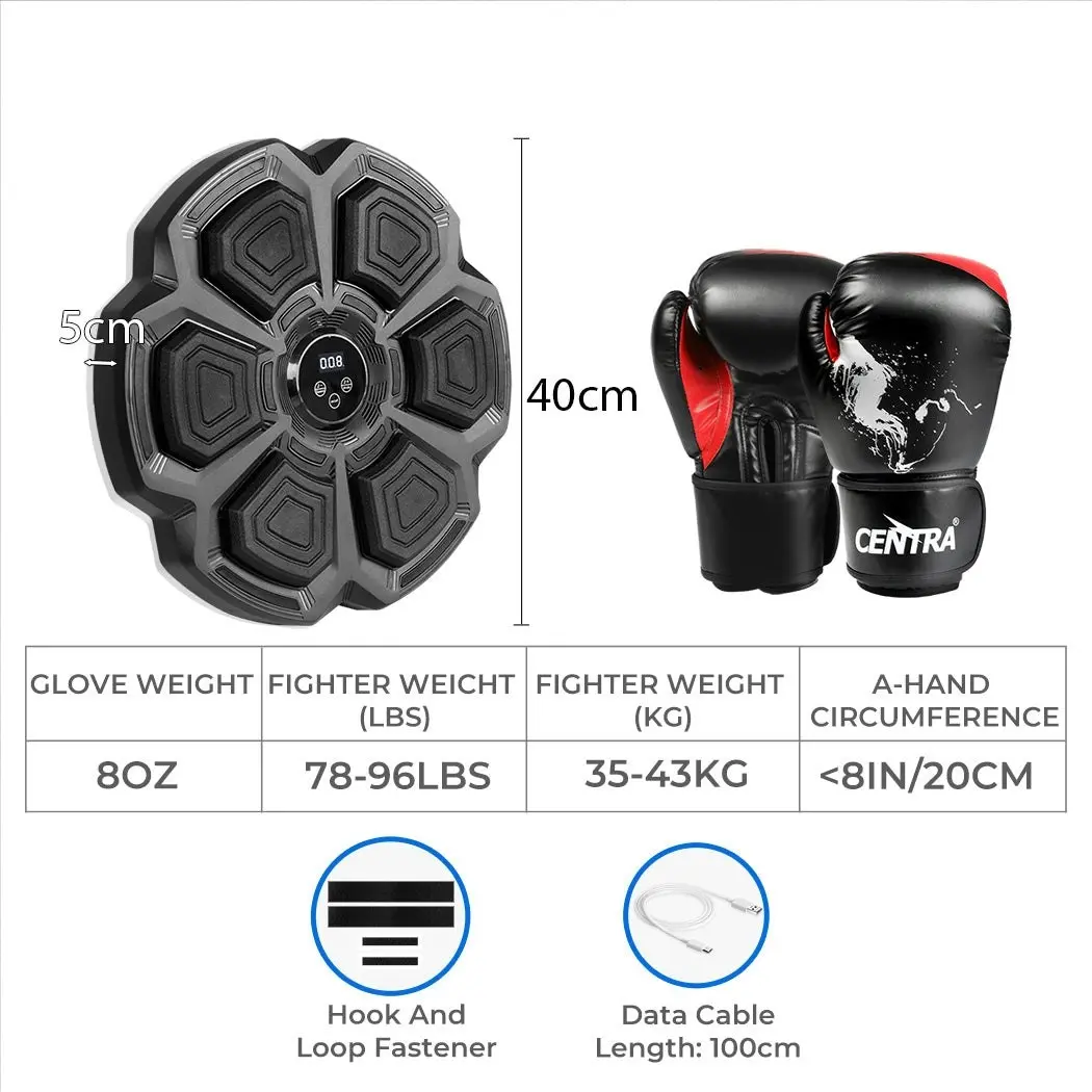 Centra Punching Box Music Machine Training Bluetooth 8 OZ Boxing Glove Black