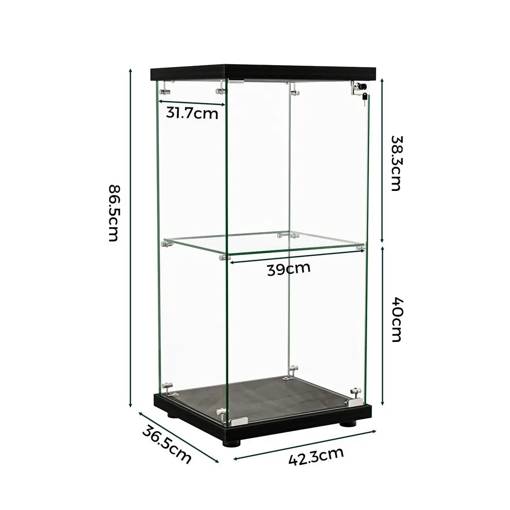 Stacked Display Cabinet Collection Storage Tempered Glass 2 Tier With Lock Black