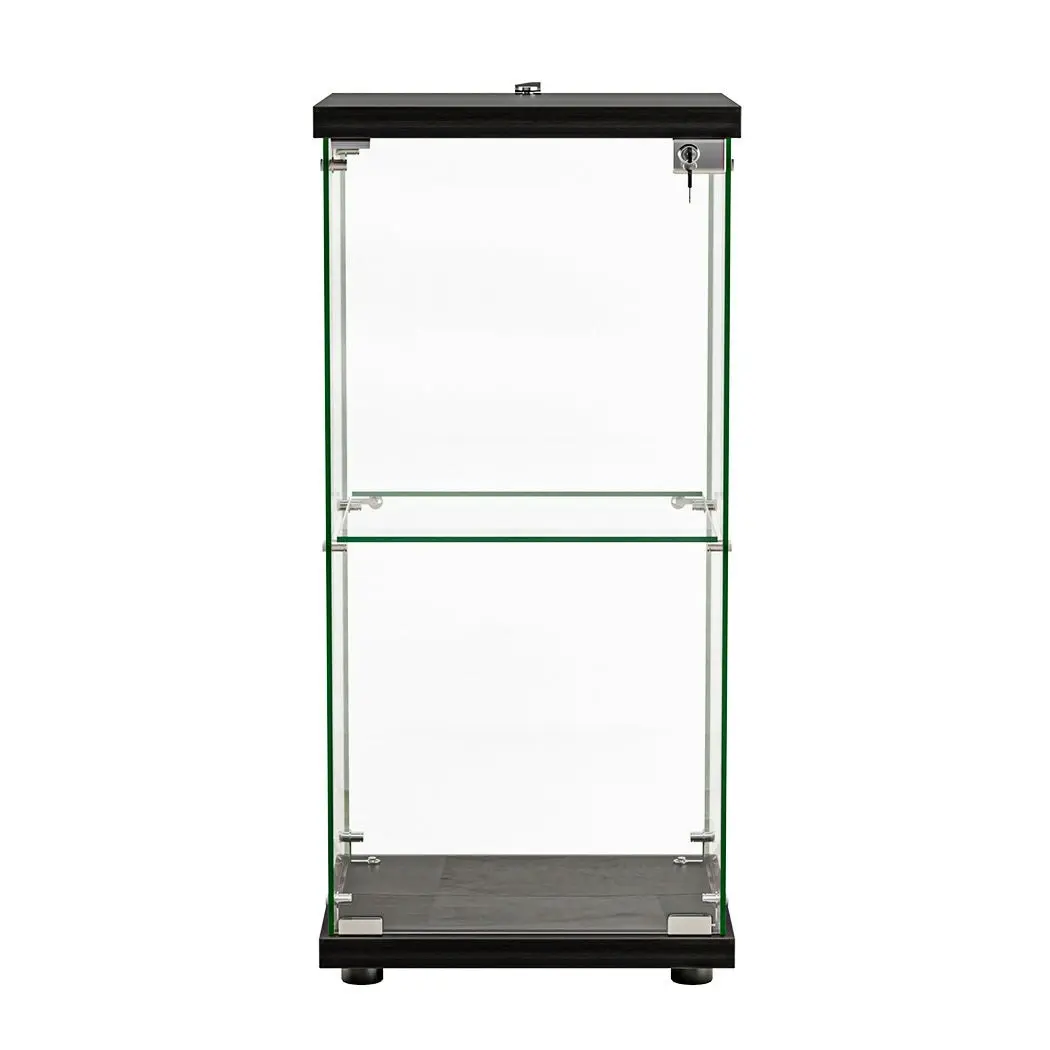 Stacked Display Cabinet Collection Storage Tempered Glass 2 Tier With Lock Black