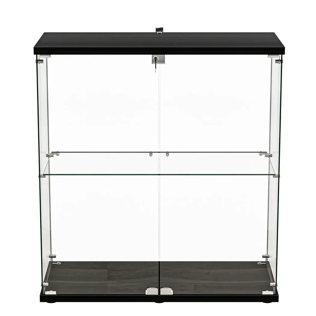 Stacked Glass Display Cabinet Lockable Collections Storage 2 Tier Shelf 2 Door