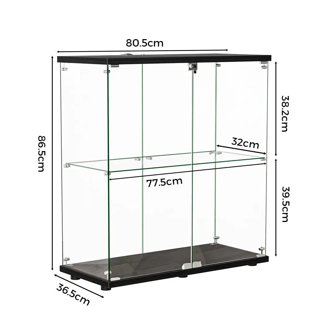 Stacked Glass Display Cabinet Lockable Collections Storage 2 Tier Shelf 2 Door