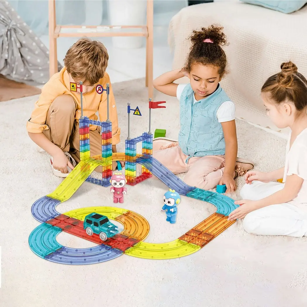 Kids Magnetic Tiles Blocks Railcar Building Educational Toys Children Gift Play 63PCS