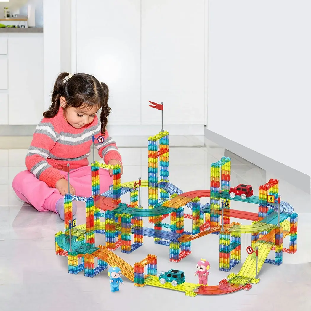 Kids Magnetic Tiles Blocks Railcar Building Educational Toys Children Gift Play 348PCS