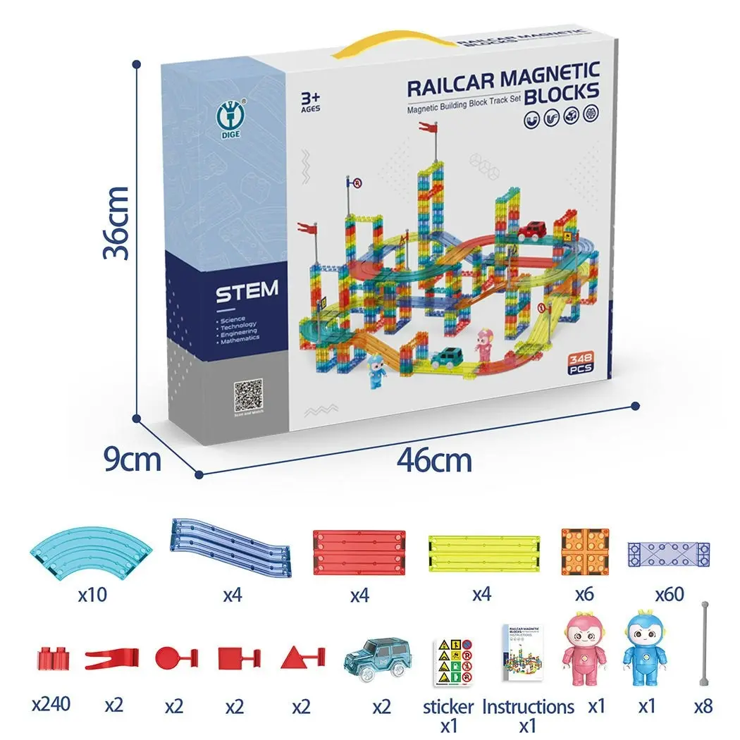 Kids Magnetic Tiles Blocks Railcar Building Educational Toys Children Gift Play 348PCS