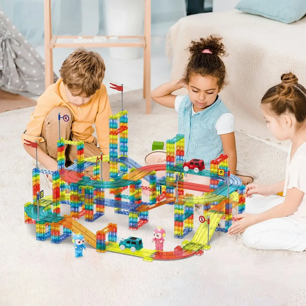 Kids Magnetic Tiles Blocks Railcar Building Educational Toys Children Gift Play 348PCS