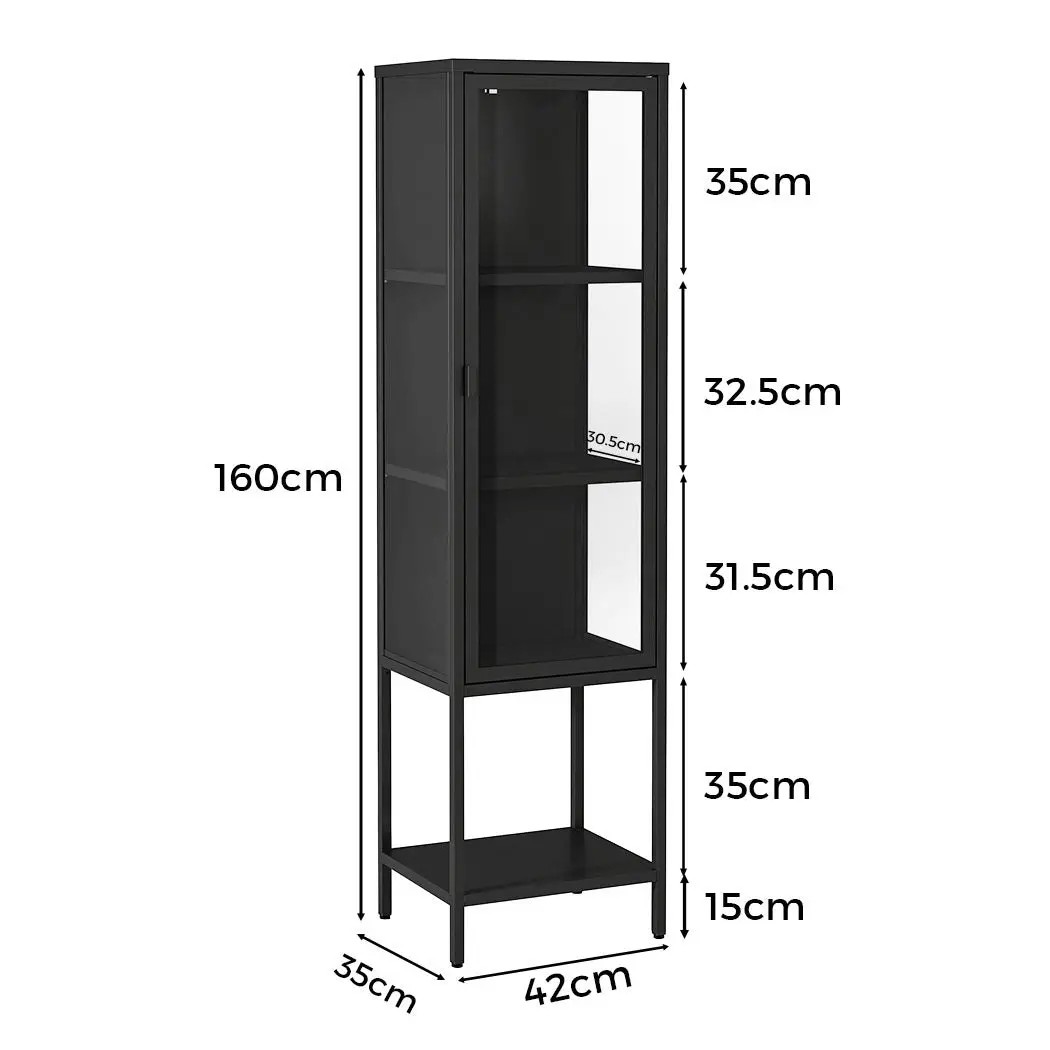 Stacked Tempered Glass Display Cabinet Door Clear Showcase Bookcase Steel Frame