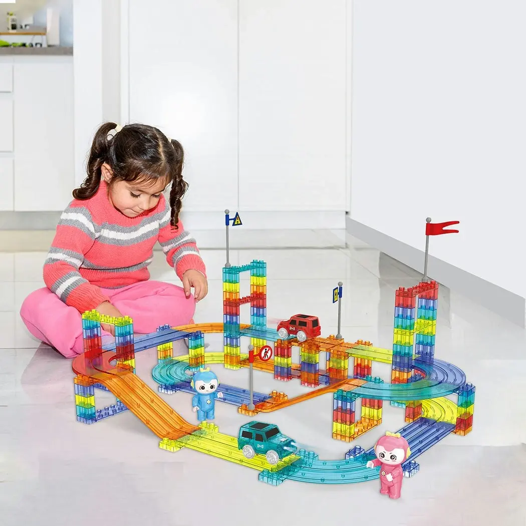 Kids Magnetic Tiles Blocks Railcar Building Educational Toys Children Gift Play 154PCS