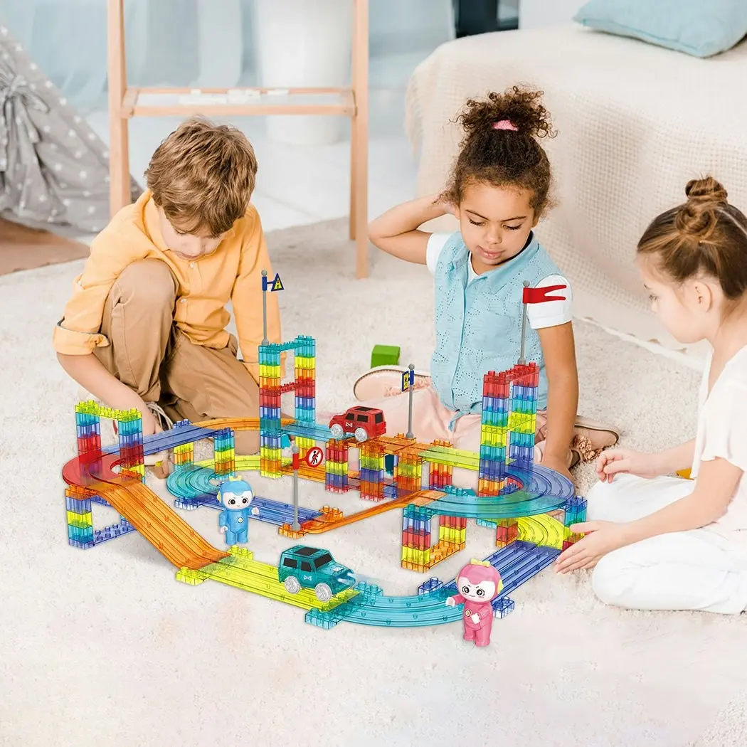 Kids Magnetic Tiles Blocks Railcar Building Educational Toys Children Gift Play 154PCS