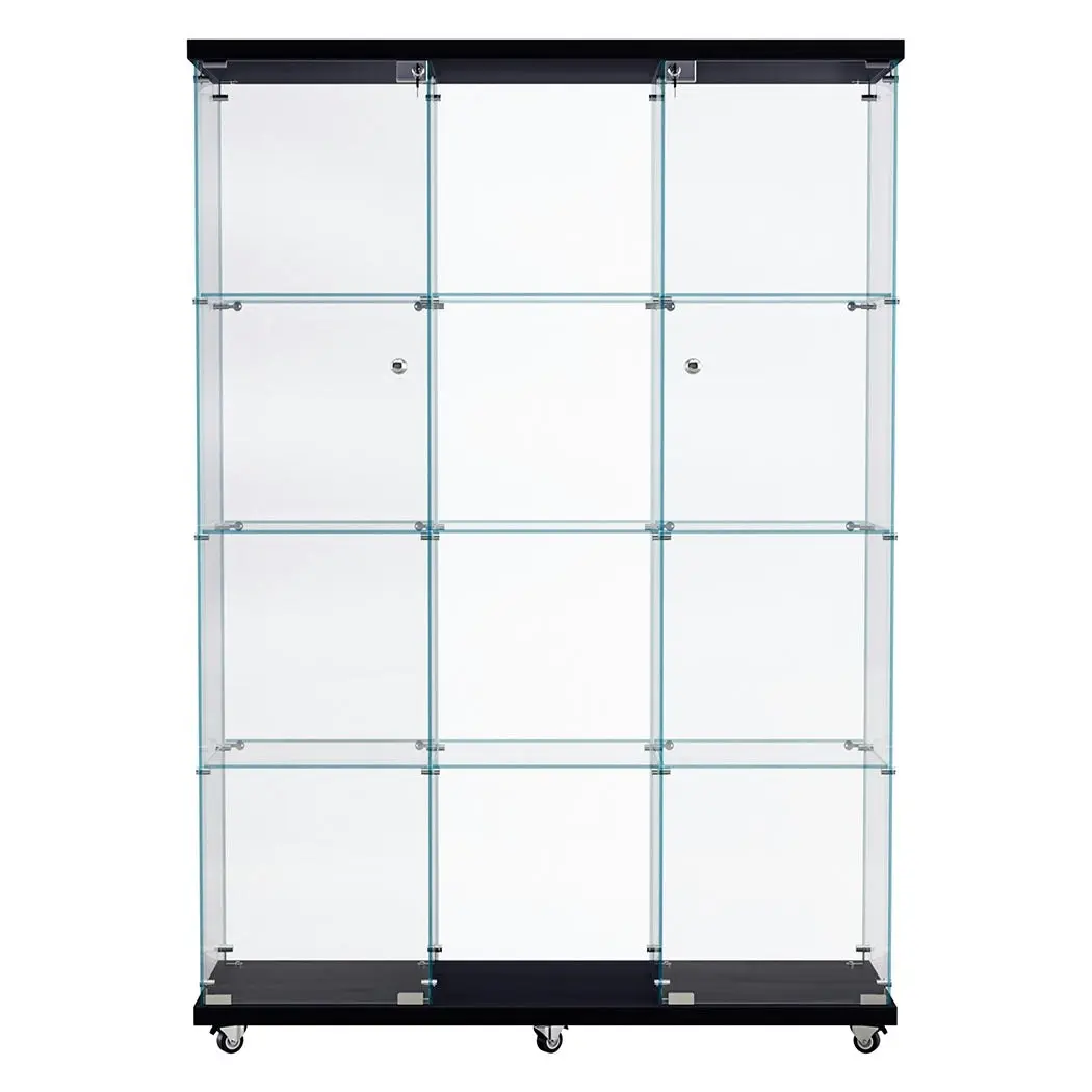 Stacked Wheeled Glass Display Cabinet Lockable Key Clear Showcase Storage 169cm