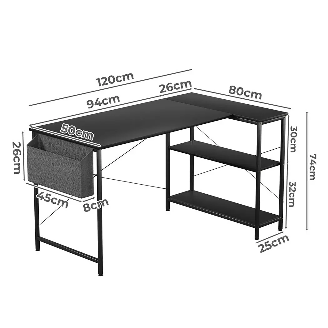 Levede L Shaped 120cm Black Computer Desk Home Office Laptop Table Modern