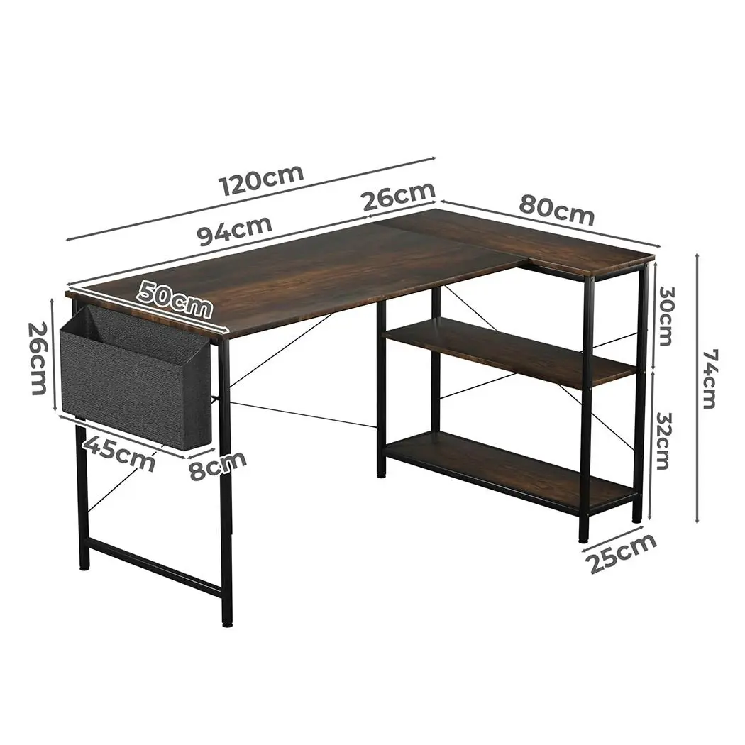 Levede L Shaped 120cm Brown Computer Desk Home Office Laptop Table Modern