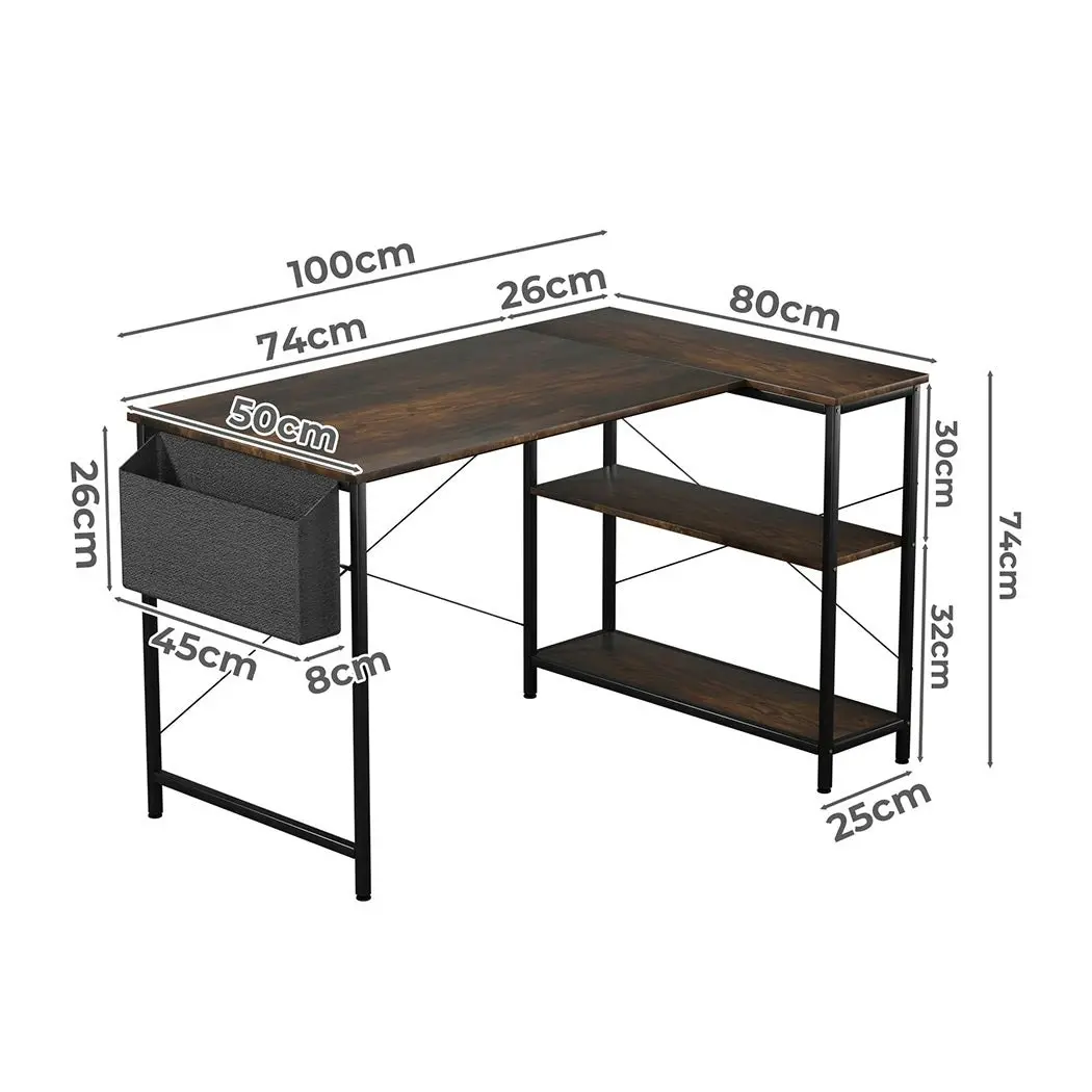 Levede L Shaped 100cm Browm Computer Desk Home Office Laptop Table Modern