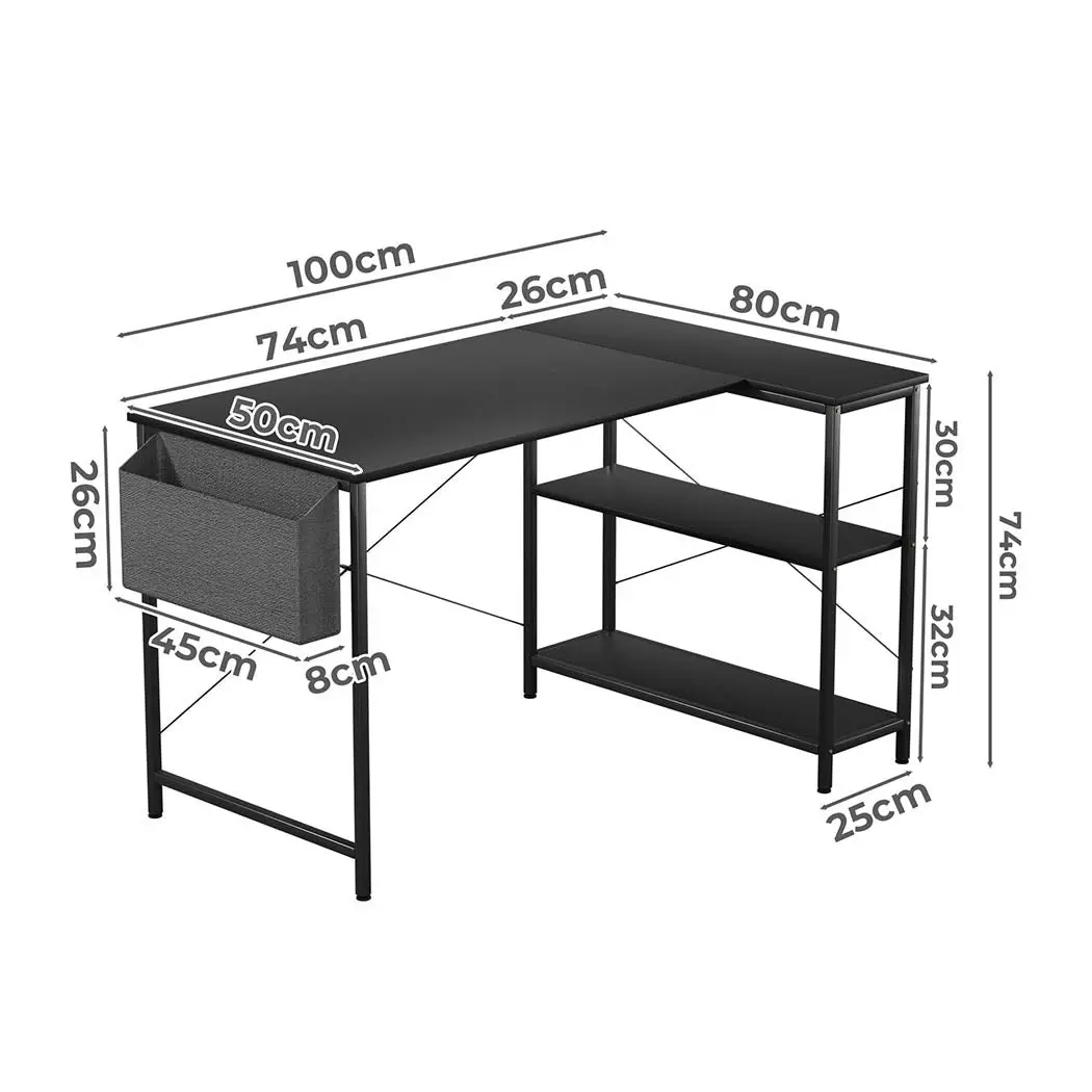 Levede L Shaped 100cm Black Computer Desk Home Office Laptop Modern Table