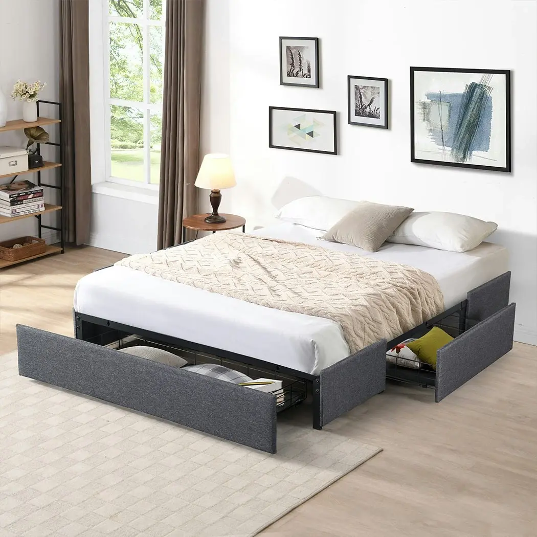 Levede Double Bed Frame Mattress Base 3 Storage Drawer Metal Wooden Platform