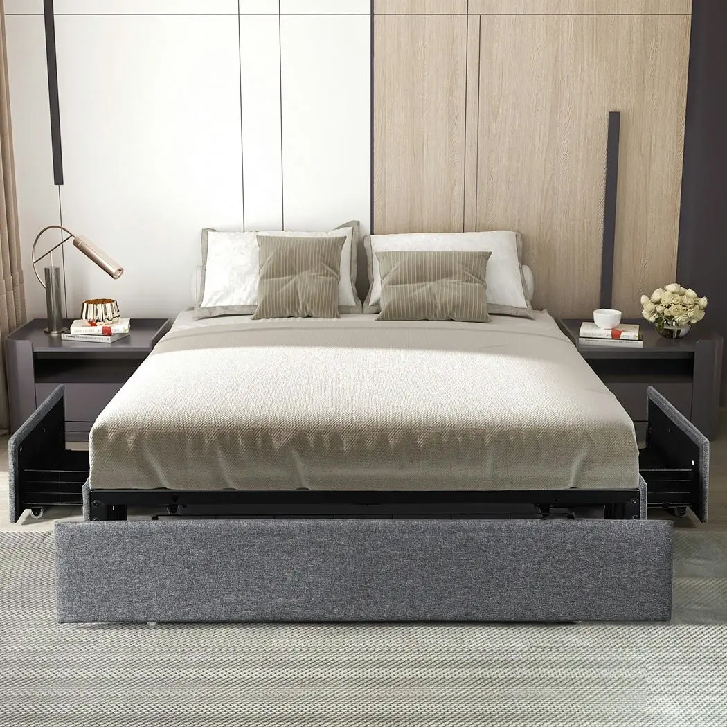 Levede Double Bed Frame Mattress Base 3 Storage Drawer Metal Wooden Platform