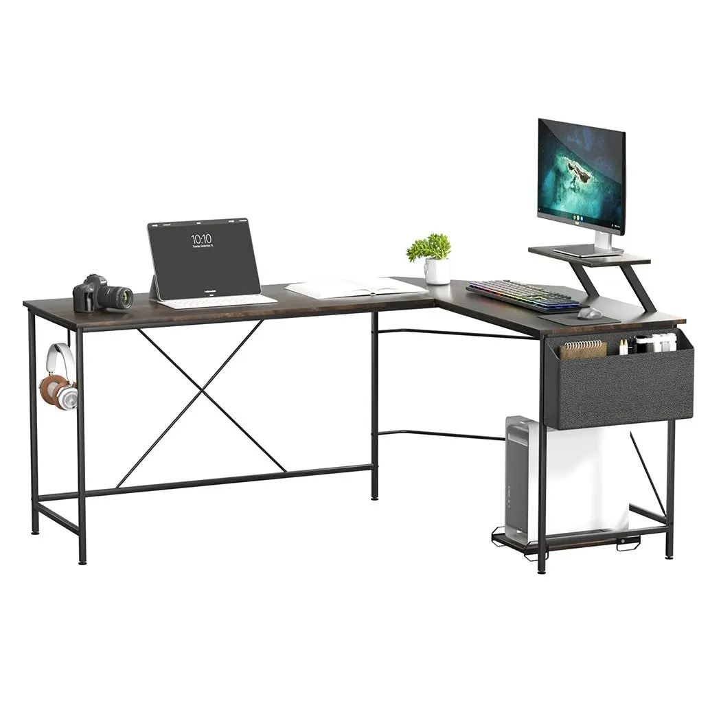 Levede L-Shape Corner Computer Desk Office Laptop Table Workstation Brown