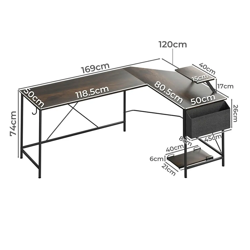 Levede L-Shape Corner Computer Desk Office Laptop Table Workstation Brown