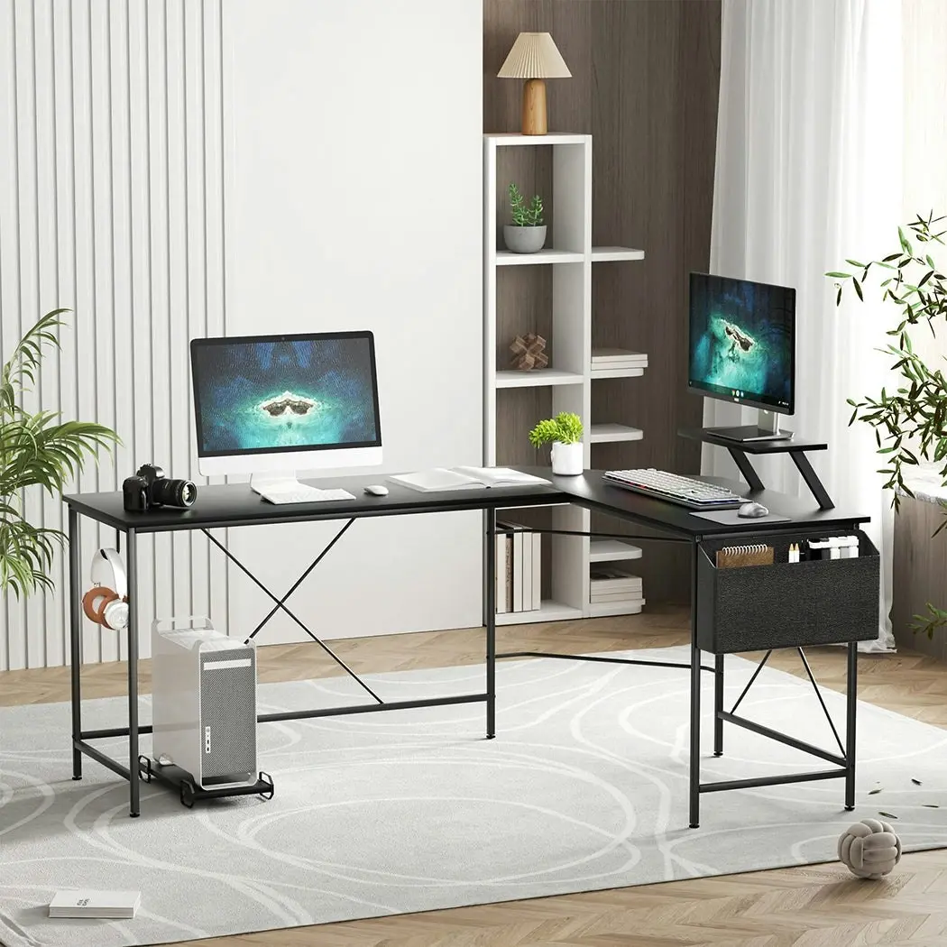 Levede L-Shape Corner Computer Desk Office Laptop Table Workstation Black