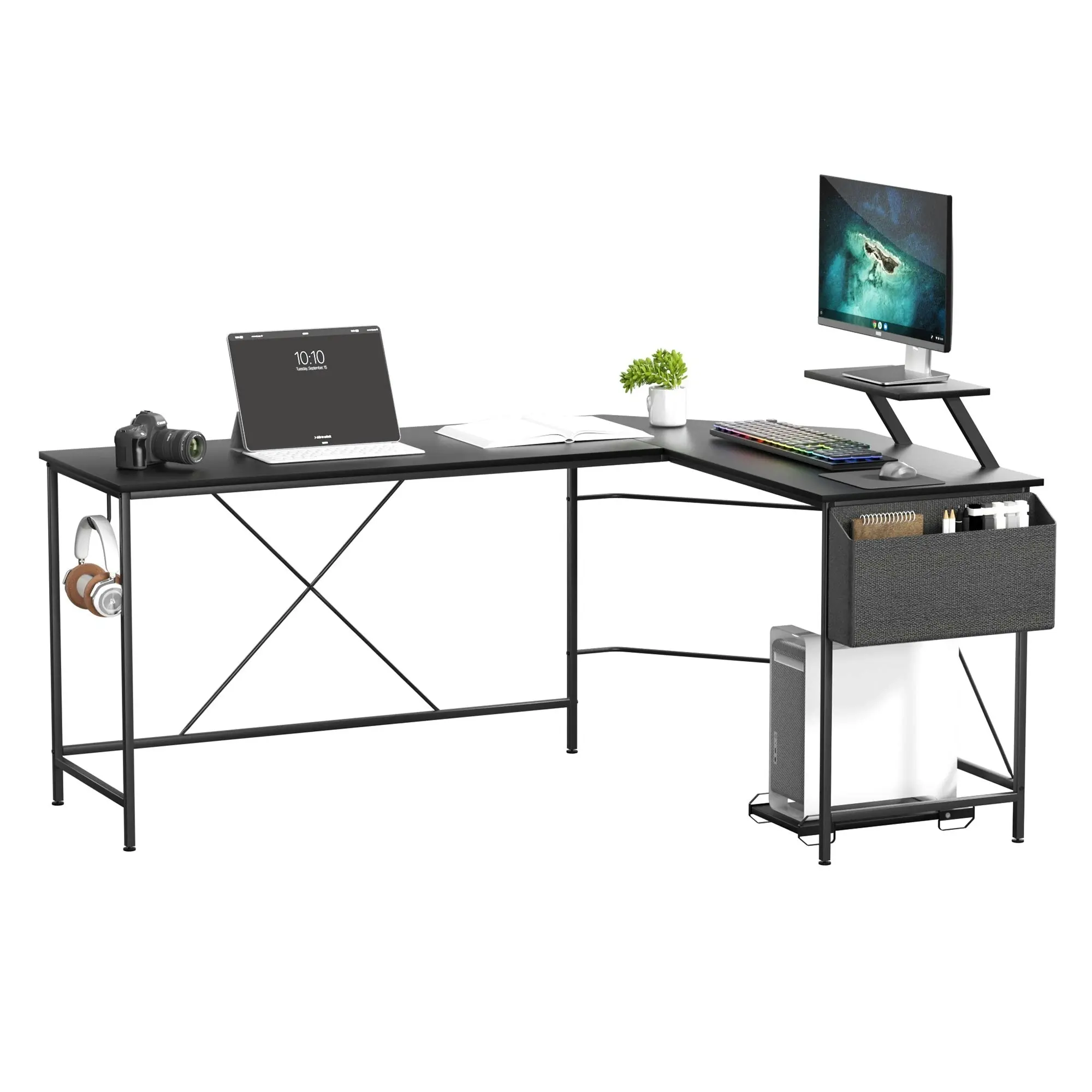 Levede L-Shape Corner Computer Desk Office Laptop Table Workstation Black