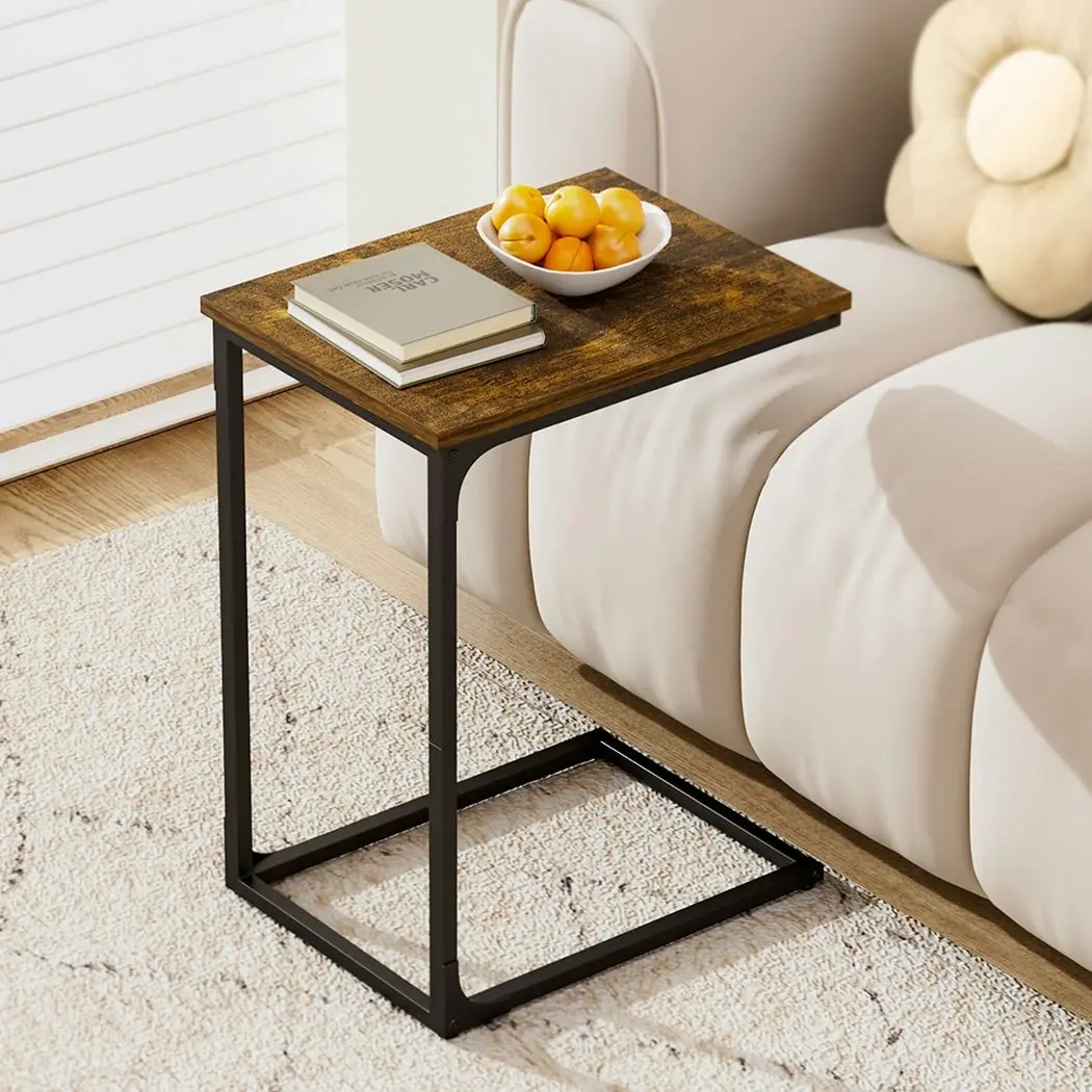 Levede C-shaped End Table Side Sofa Coffee Wood Overbed Laptop Table Industrial