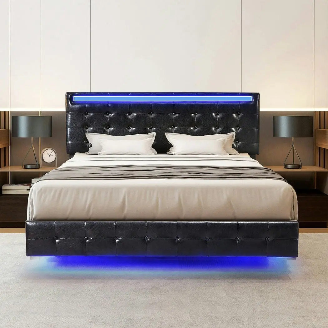 Levede  Floating Bed Frame Queen with Headboard LED Lights Mattress Base