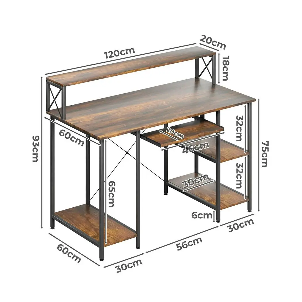 Levede Computer Desk Home Office Study Table Monitor Stand Keyboard Tray Brown