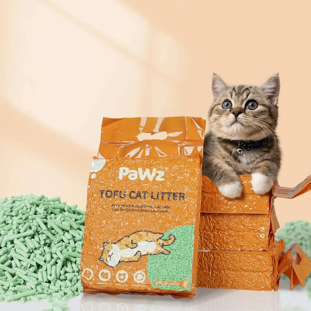 Pawz 2.5kg Tofu Cat Litter Clumping Flushable Fast Super Absorben Green Tea x12