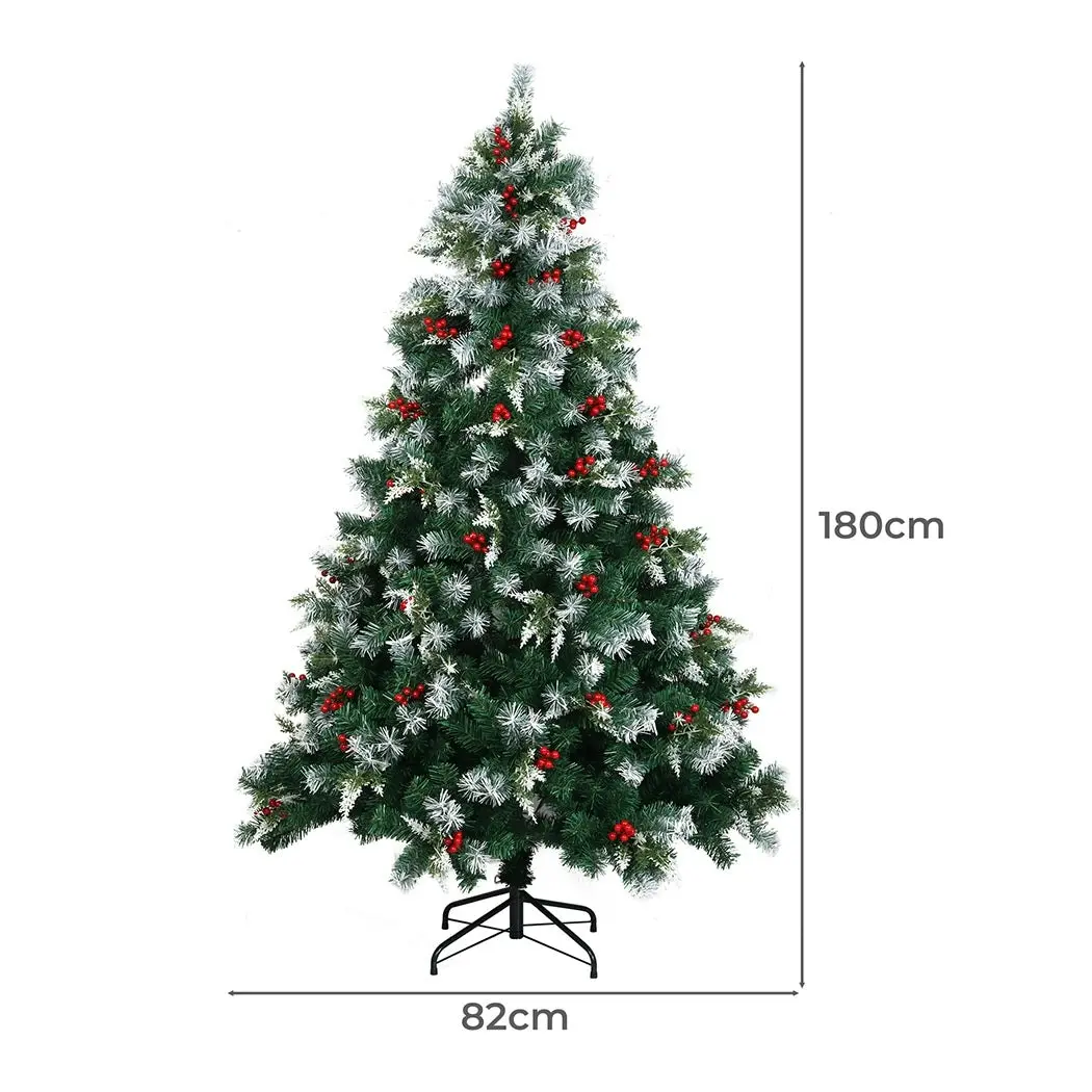 Santaco 1.8M Christmas Tree Snow Flocked Xmas Artificial Green Home Decoration