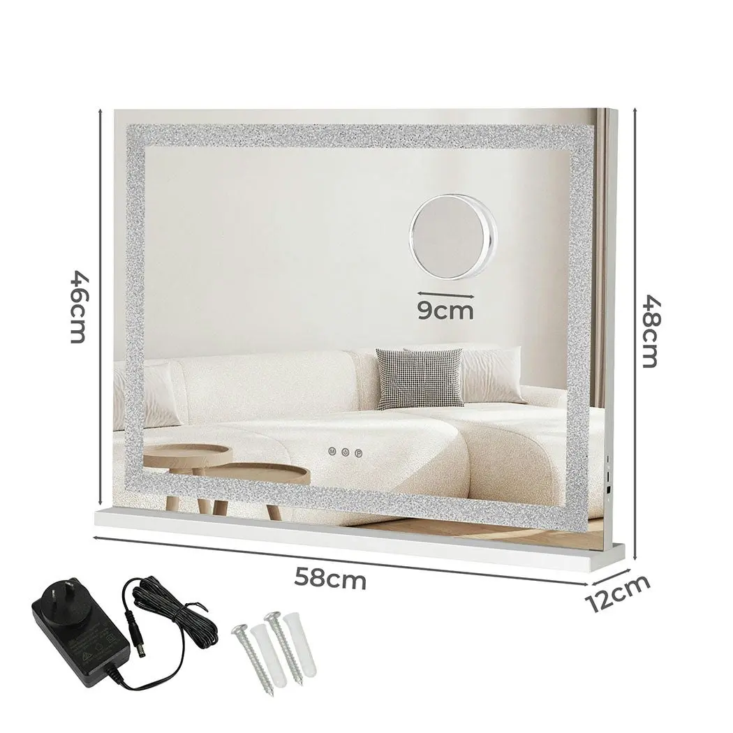 Yezi Touch Crystal Vanity LED Mirror Makeup USB Tabletop Middle