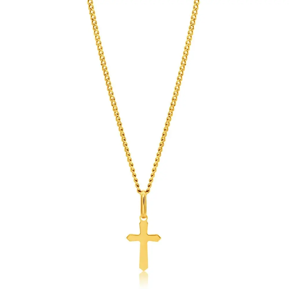 9ct Yellow Gold Plain & Diamond Cut 11mm Cross Pendant