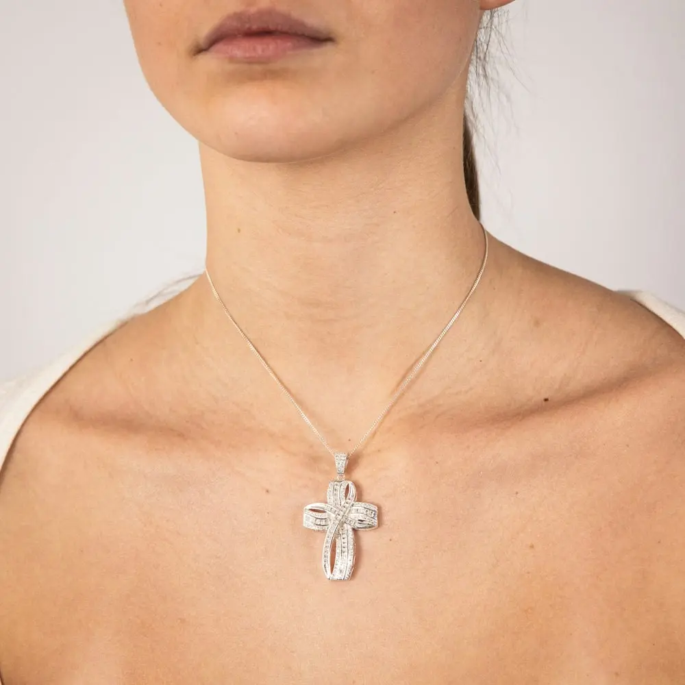 Sterling Silver Zirconia Fancy Cross Pendant