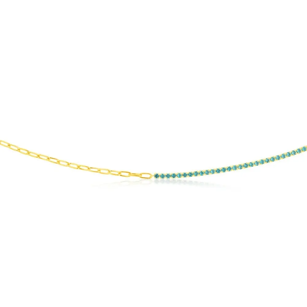 Sterling Silver Gold Plated Green Zirconia Paperclip 45.7cm Chain