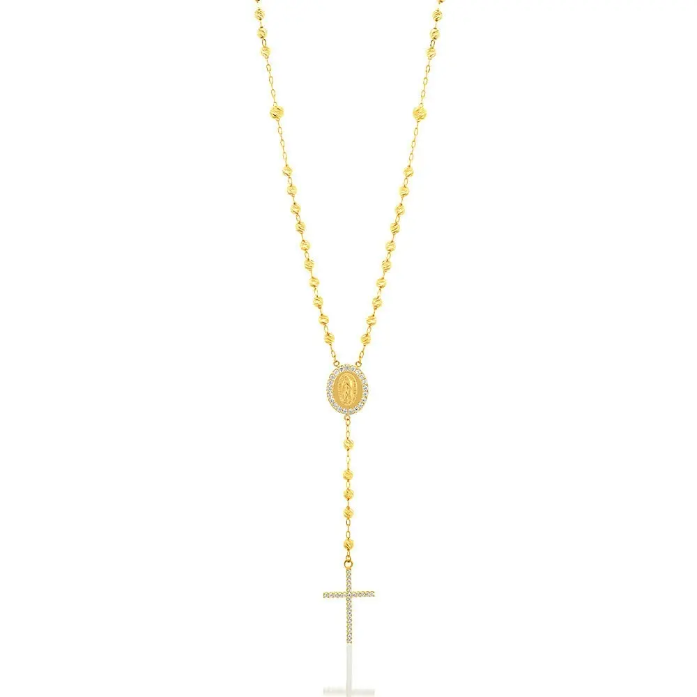 9ct Yellow Gold Rosary Beads with Zirconia Chain