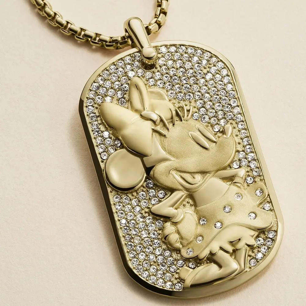 Disney Minnie Mouse Glass Crystal Pave Glitz Dogtag Pendant On Chain 100th Disney Anniversary