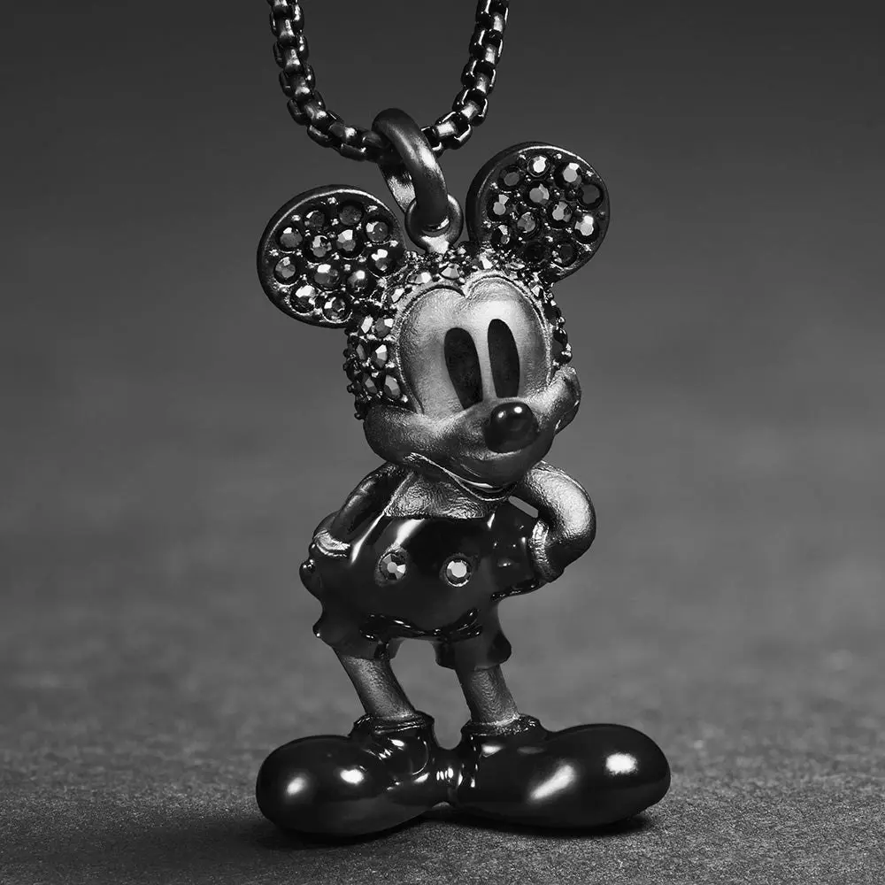 Disney Mickey Mouse Black Plated Stainless Steel 3D Pendant on Chain 100th Disney Anniversary