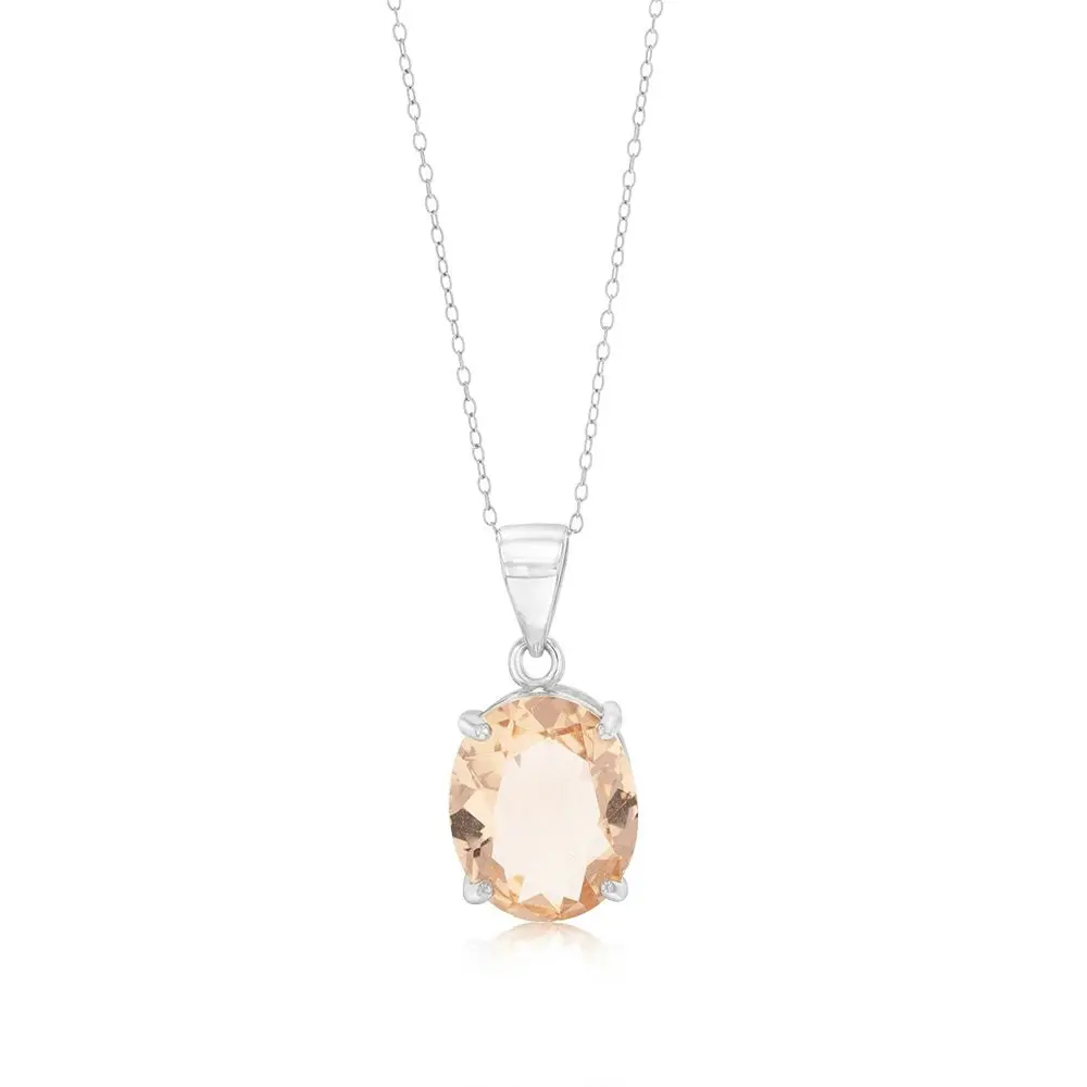 Sterling Silver Oval Created Morganite Pendant