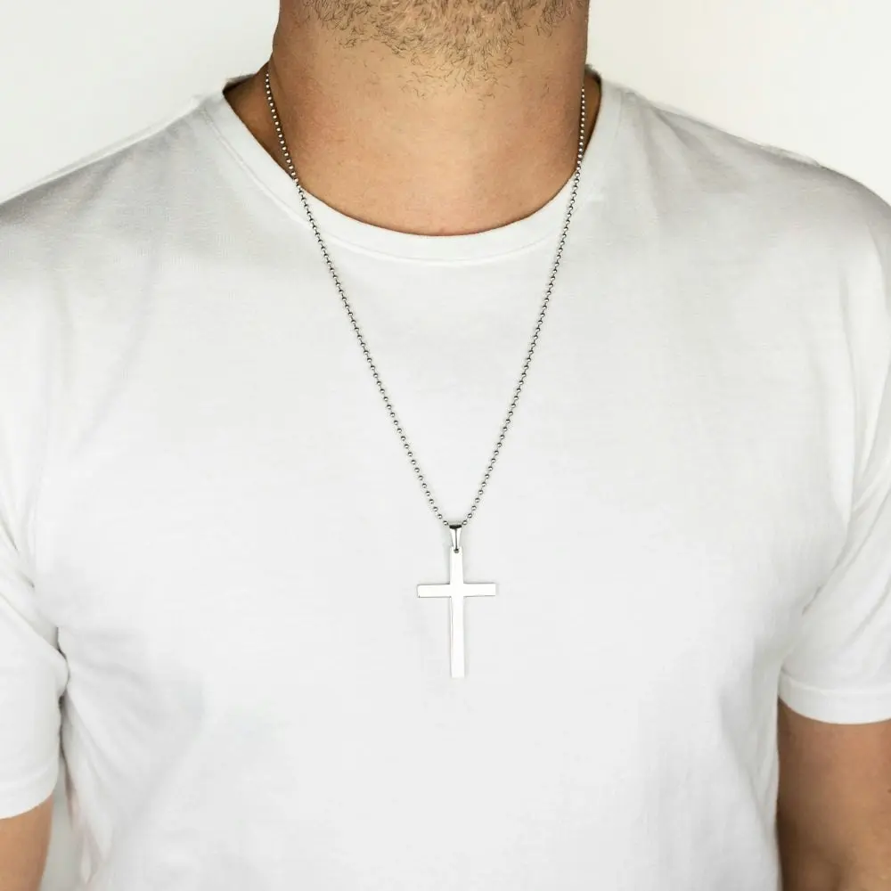 Stainless Steel Plain Cross On 60.9cm Ball Chain