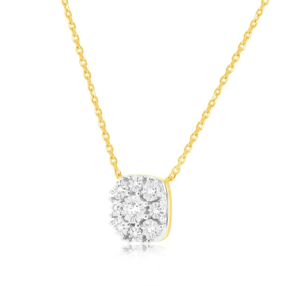 9ct Yellow Gold 1/10 Carat Diamond Pendant with 9 Brilliant Cut Diamonds in Disc Setting