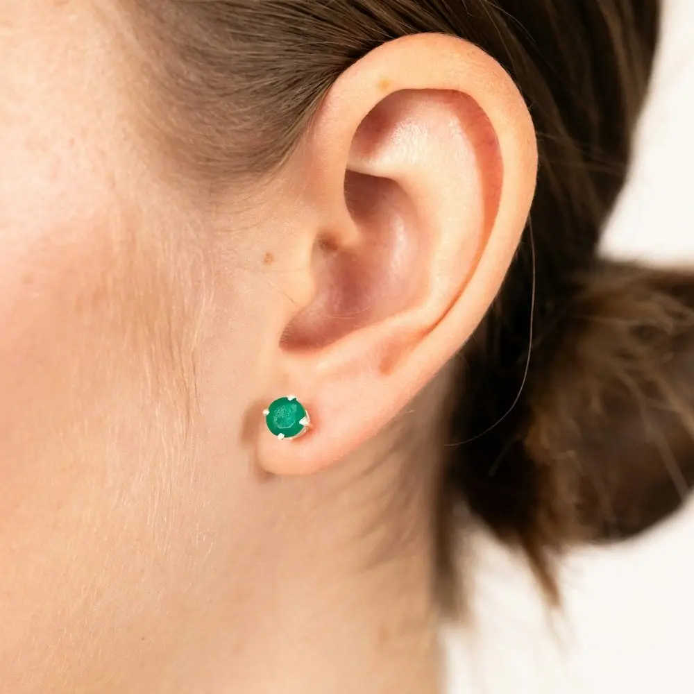 Sterling Silver Natural Emerald 5mm Stud Earrings