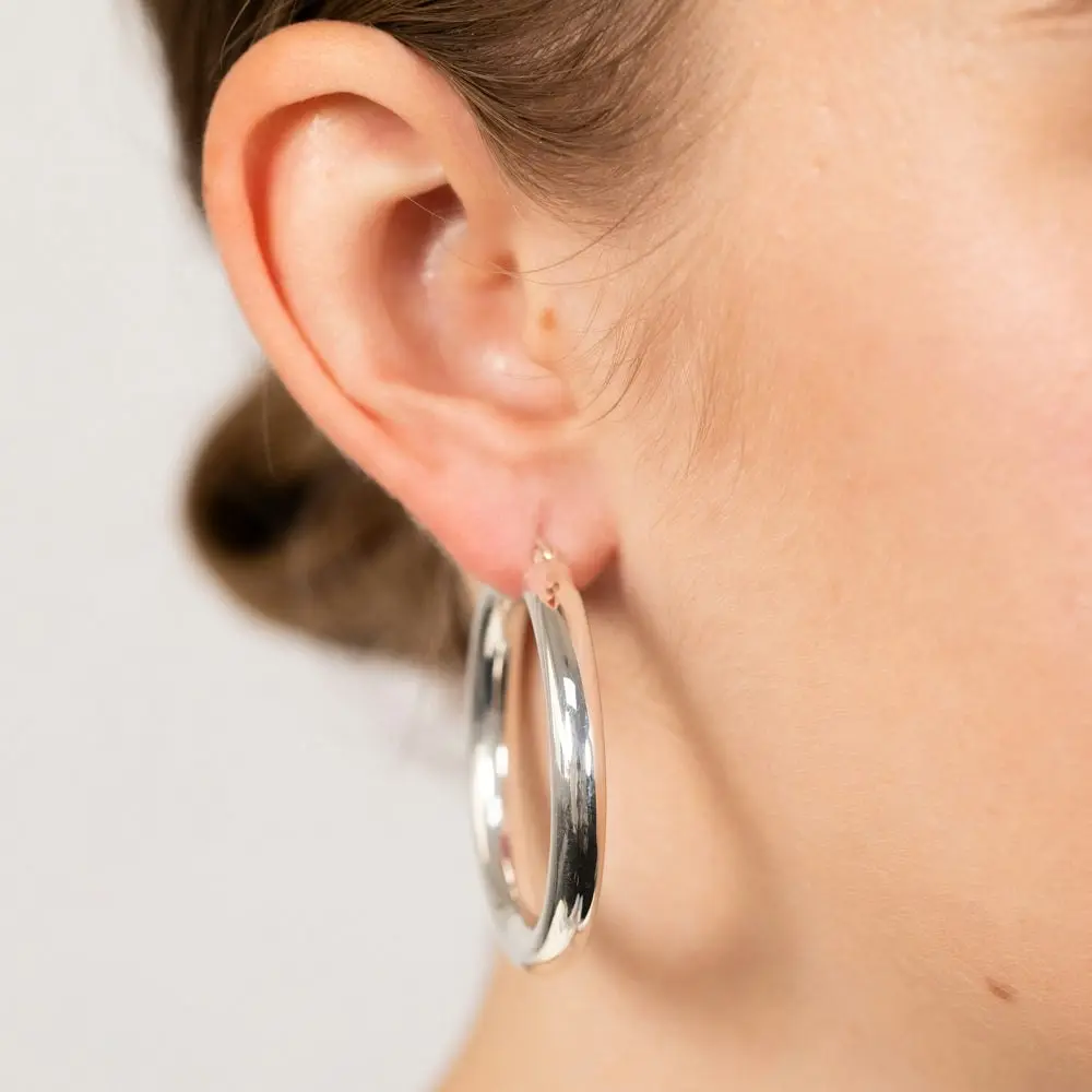 Sterling Silver Polished 30mm Hoop Earrings